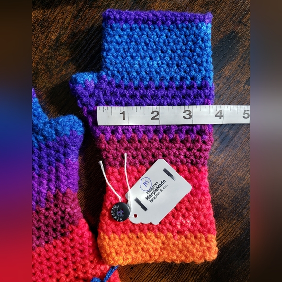 Handmade Fingerless gloves💜 super soft acrylic yarn, MarpleMade Designs, neon - Picture 4 of 7